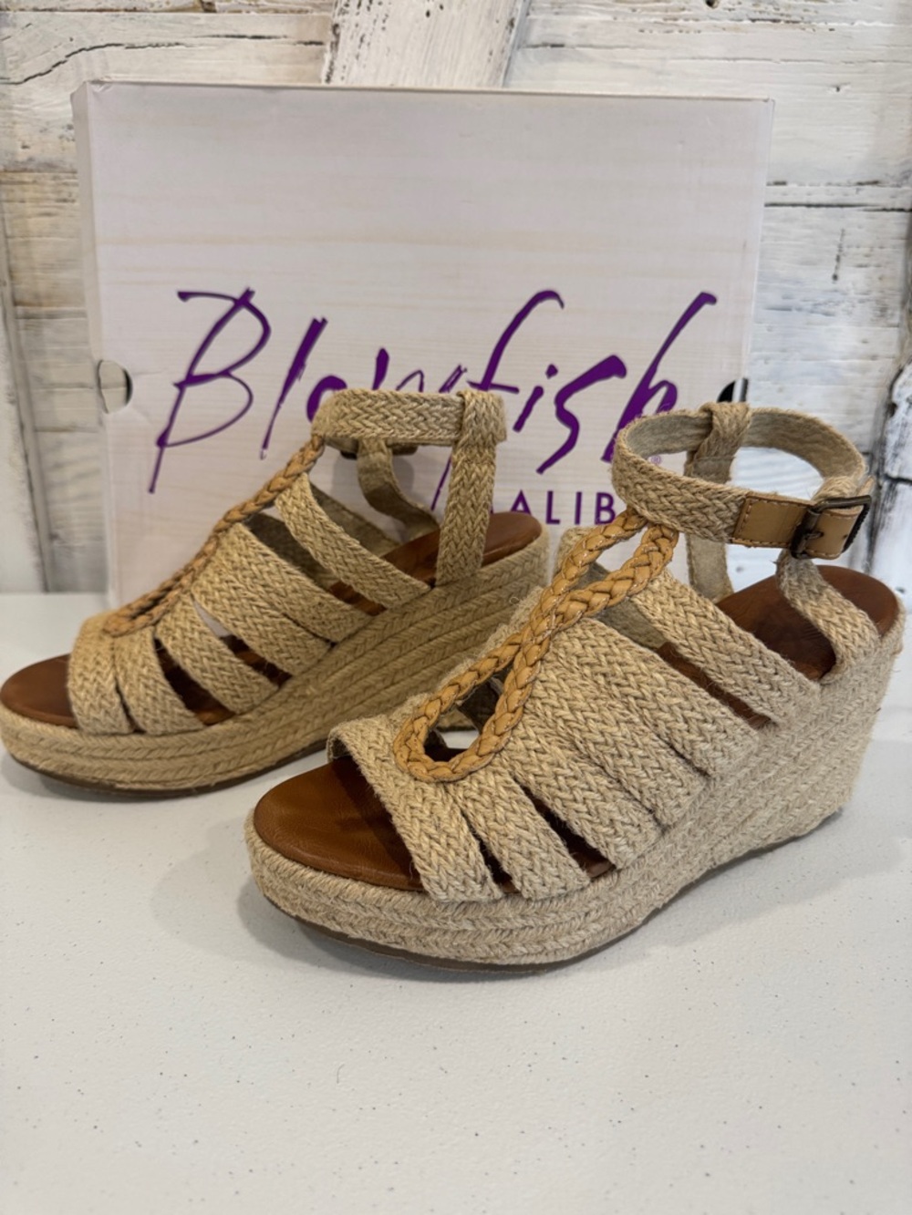 Blowfish Braided Natural-Tone Espadrille Wedge Sandals